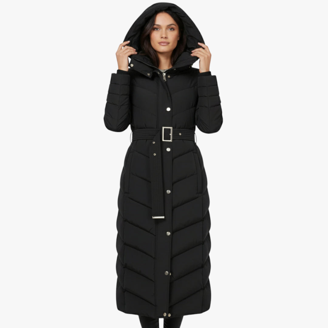 Miles & Luna Coat Long puffer down design with belt for women