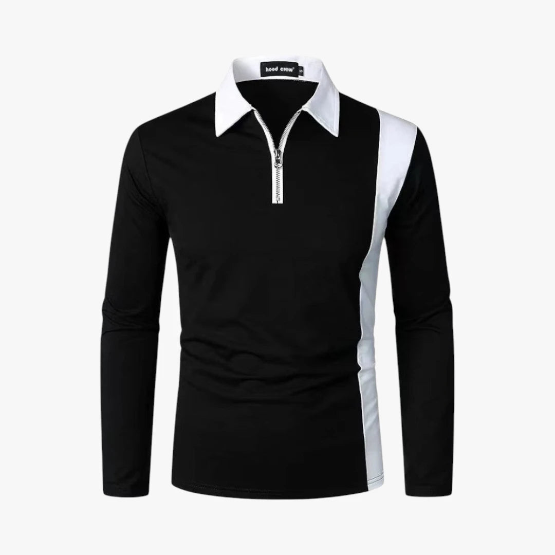 Miles & Luna Cotton Blend Long Sleeve Zip Polo Shirt Casual Sportswear Style for Men