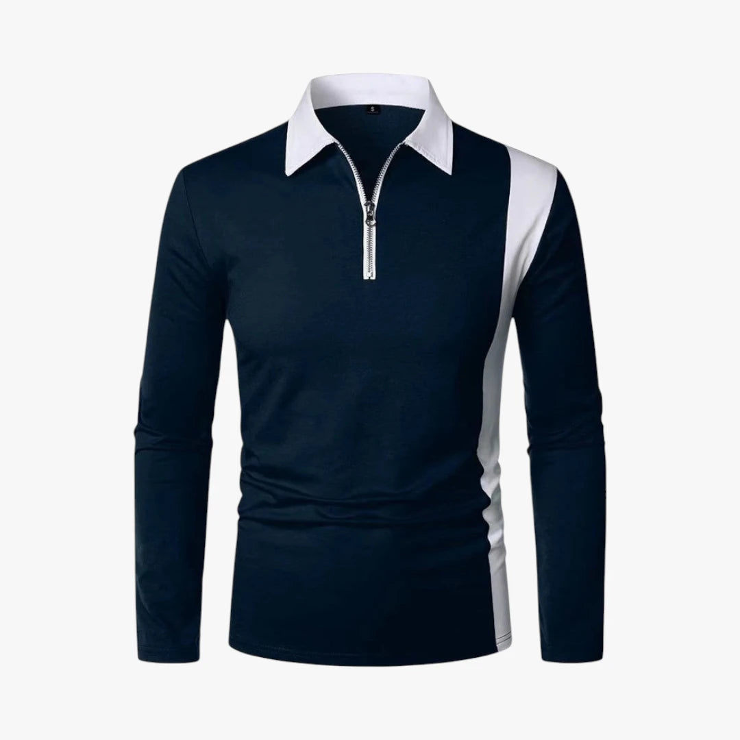 Miles & Luna Cotton Blend Long Sleeve Zip Polo Shirt Casual Sportswear Style for Men