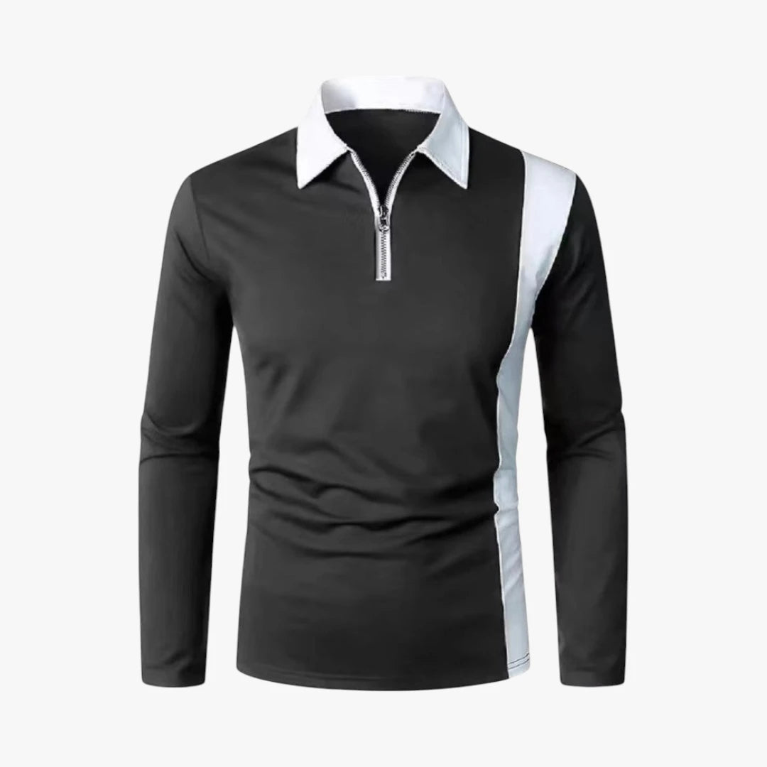 Miles & Luna Cotton Blend Long Sleeve Zip Polo Shirt Casual Sportswear Style for Men