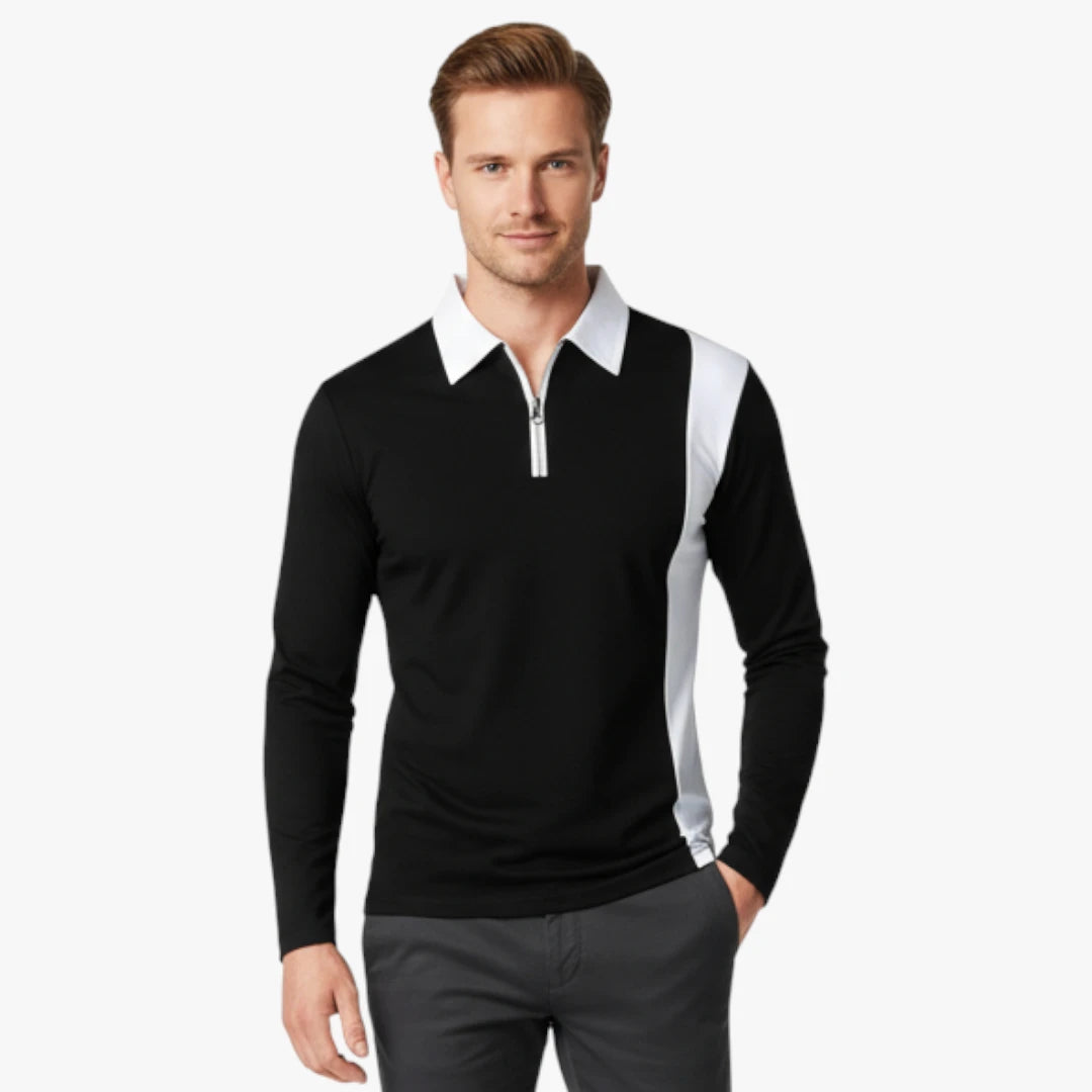 Miles & Luna Cotton Blend Long Sleeve Zip Polo Shirt Casual Sportswear Style for Men