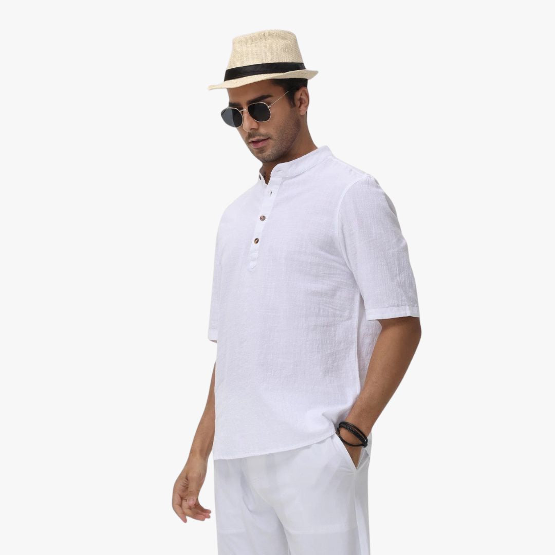 Miles & Luna | Cotton Polo Short Sleeve Henley T-Shirt - Mock Neck Old-Money Tee