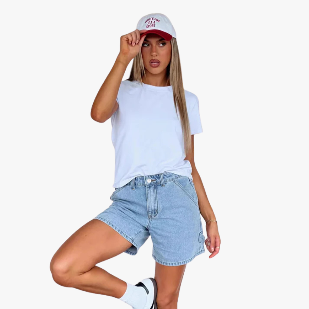 Miles & Luna Denim Shorts Mid-Rise Relaxed Fit 5-Pocket Button Fly Casual Wear for Women