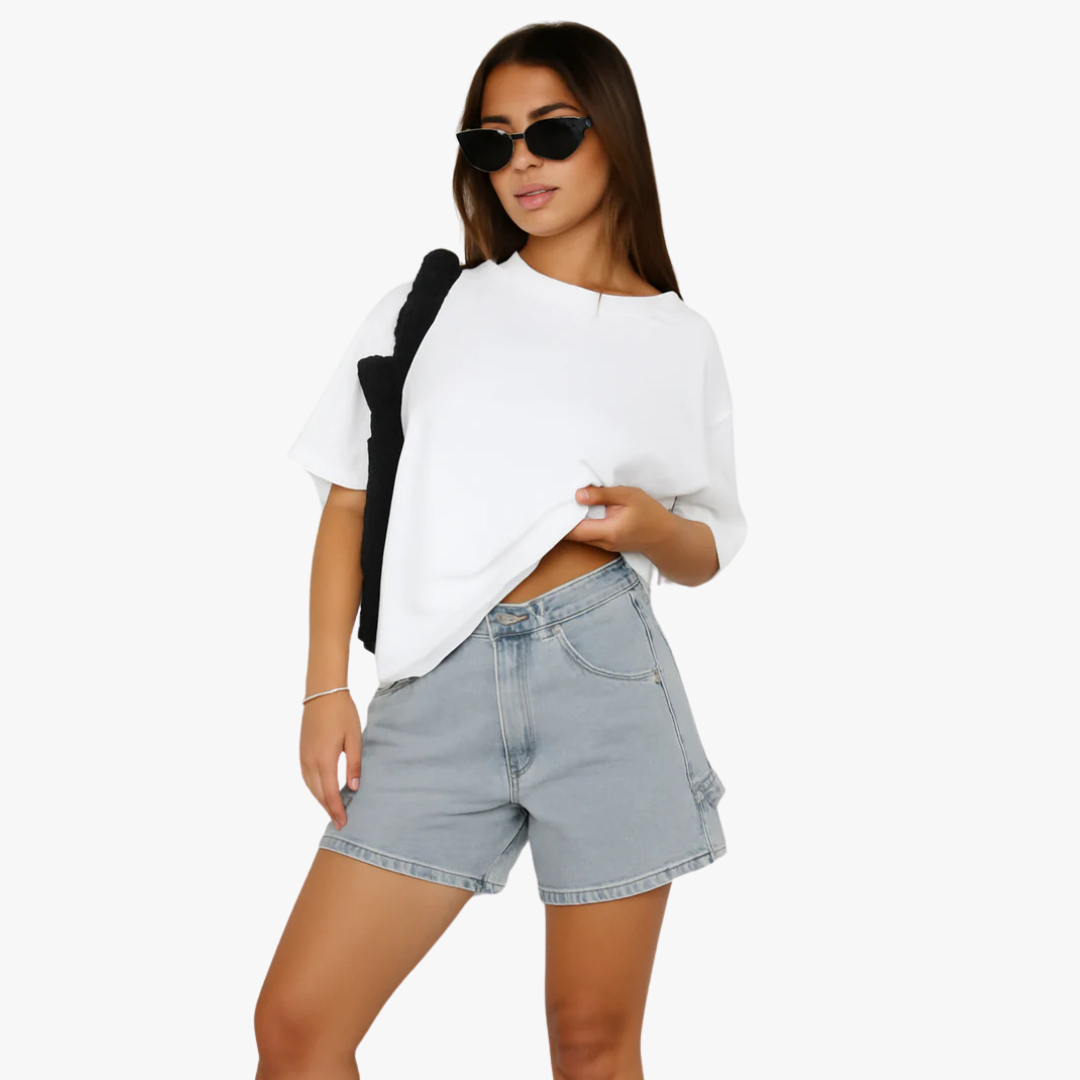 Miles & Luna Denim Shorts Mid-Rise Relaxed Fit 5-Pocket Button Fly Casual Wear for Women