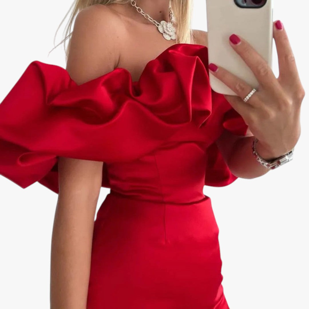 Miles & Luna Elegant Cocktail Mini Dress with Ruffle Off Shoulder for Women