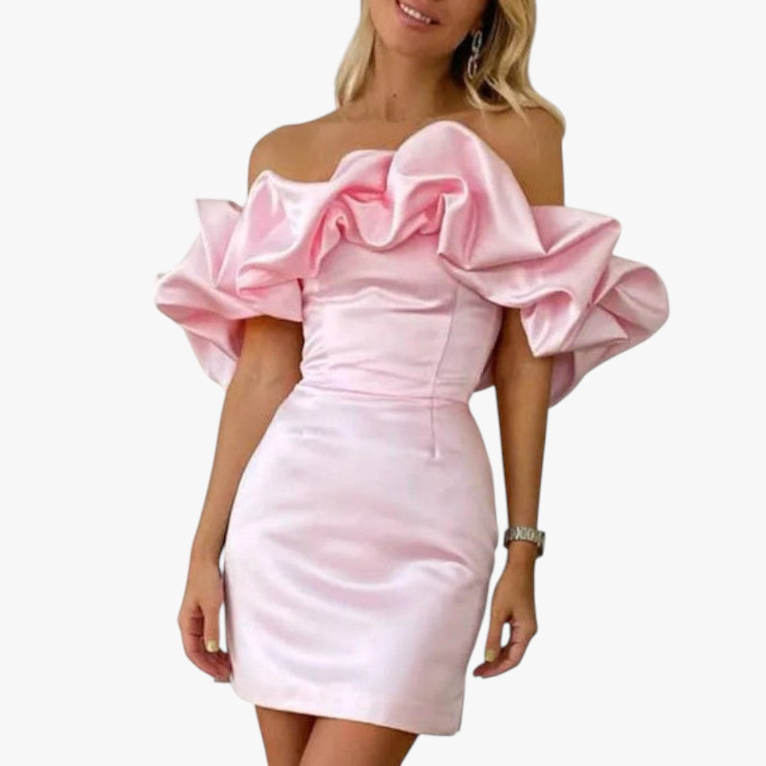 Miles & Luna Elegant Cocktail Mini Dress with Ruffle Off Shoulder for Women