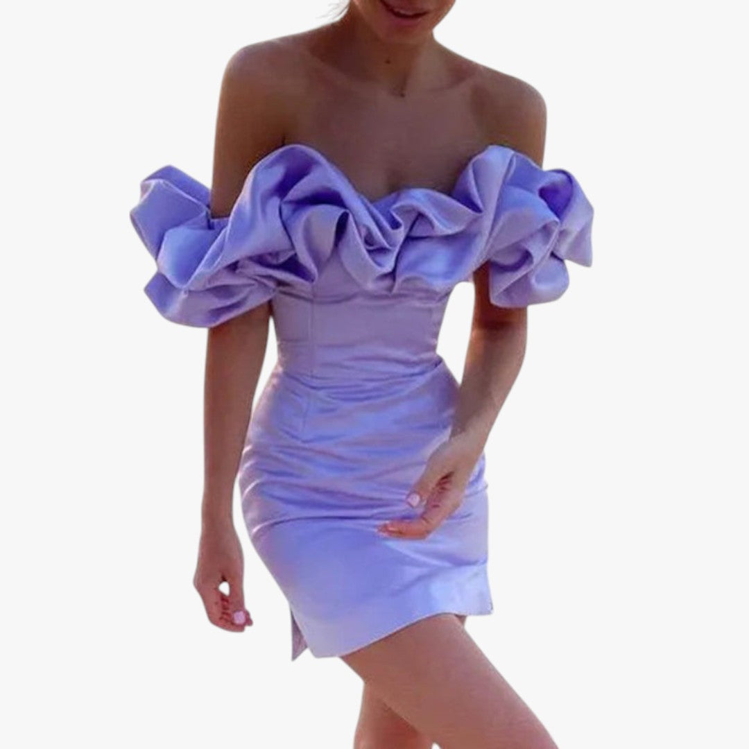 Miles & Luna Elegant Cocktail Mini Dress with Ruffle Off Shoulder for Women