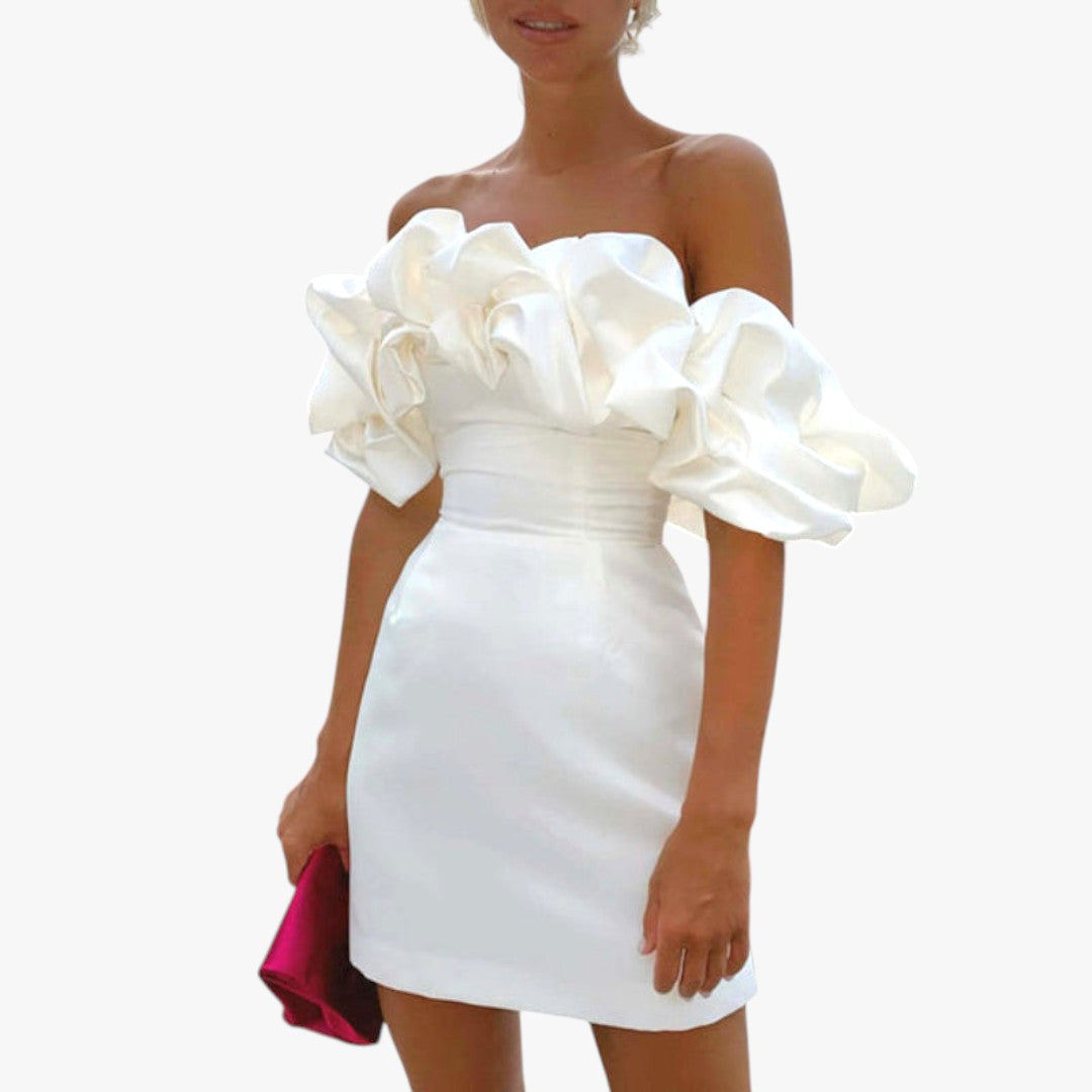 Miles & Luna Elegant Cocktail Mini Dress with Ruffle Off Shoulder for Women