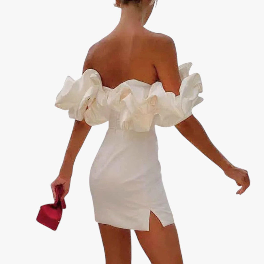 Miles & Luna Elegant Cocktail Mini Dress with Ruffle Off Shoulder for Women