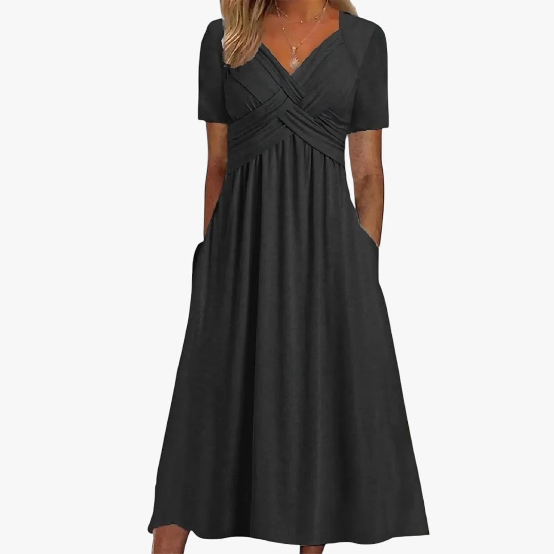Miles & Luna | Elegant Midi Dress Belly Coverage Design for Women