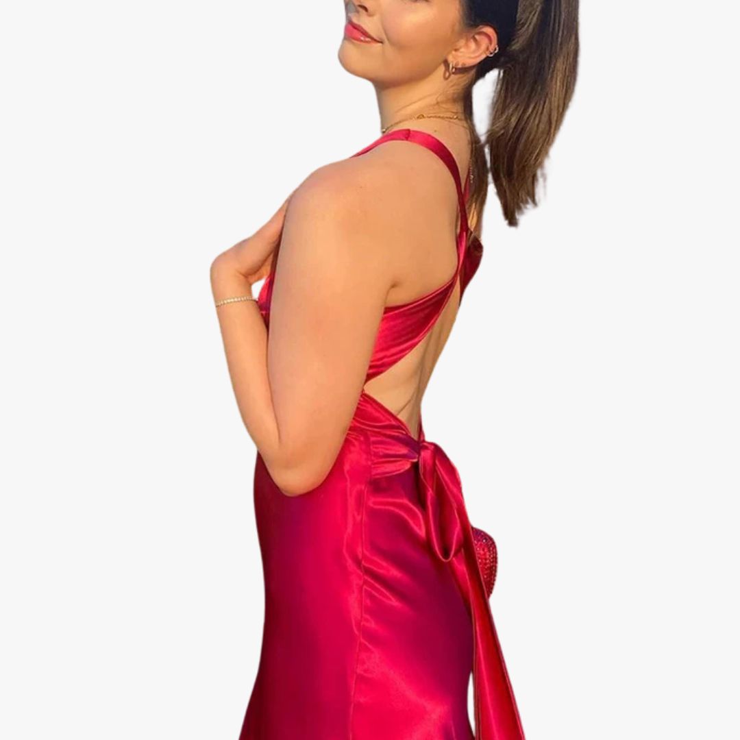 Miles & Luna Evening Gown Satin Finish Sleeveless Halter Neck Maxi Dress for Women