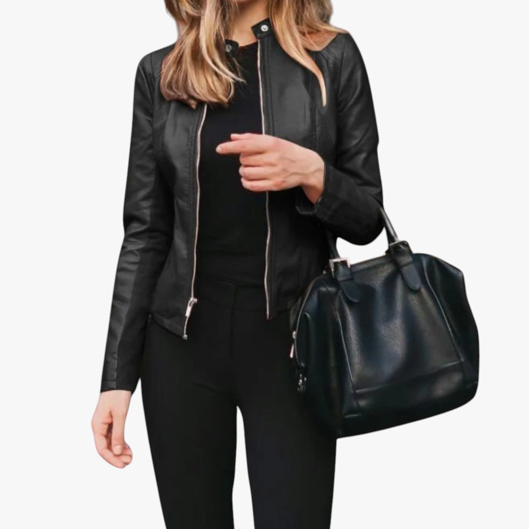 Miles & Luna Faux Leather Biker Jacket Slim Fit for Women