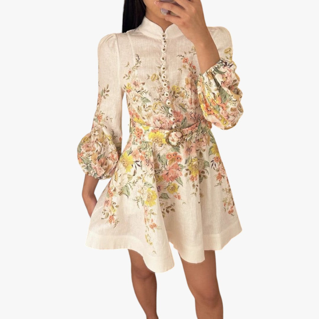 Miles & Luna Floral Linen Mini Dress Long Sleeve Summer Outfit for Women