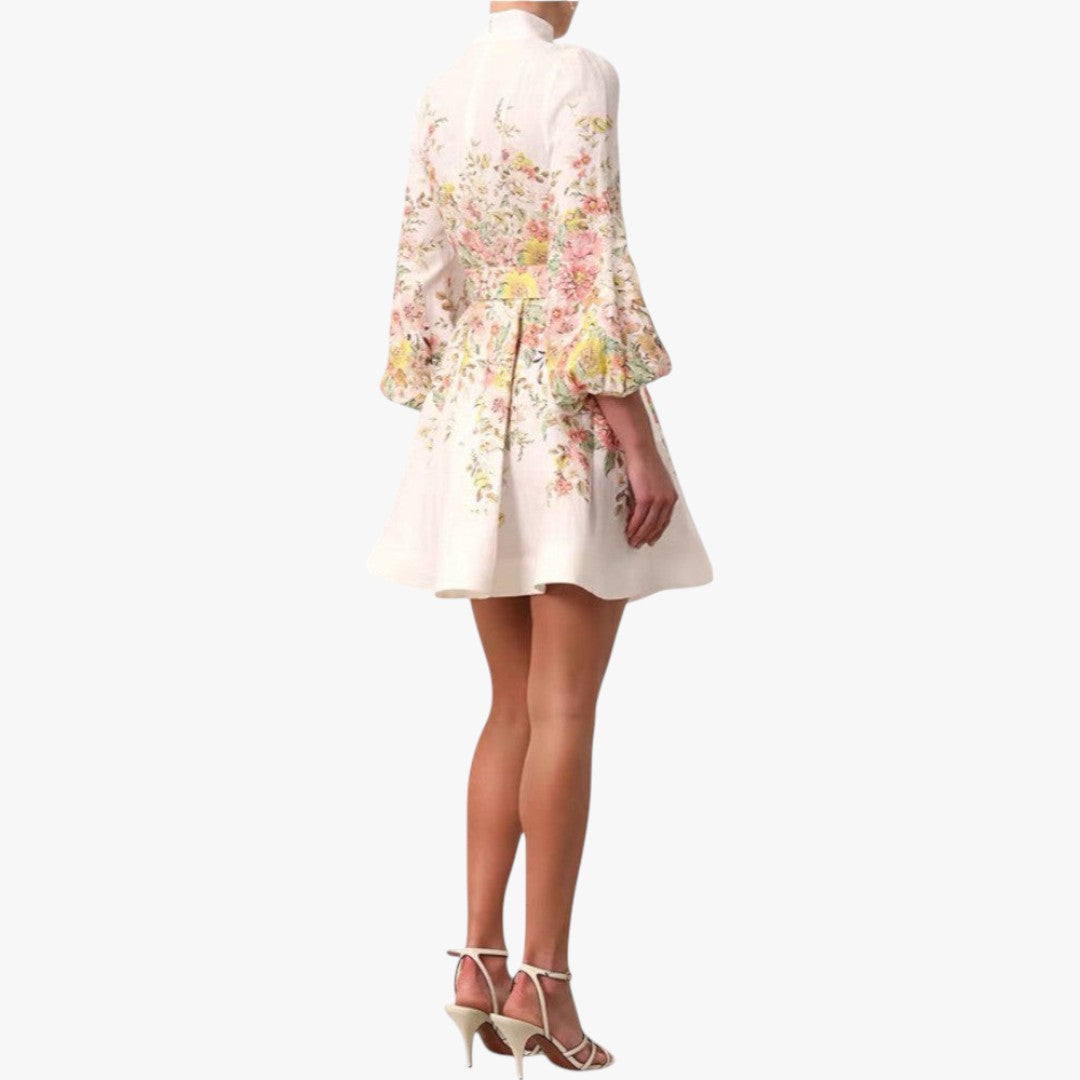 Miles & Luna Floral Linen Mini Dress Long Sleeve Summer Outfit for Women