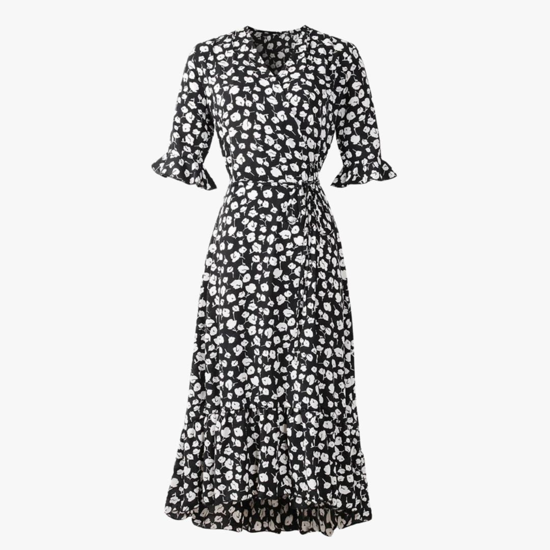 Miles & Luna Floral Print Short Sleeve Lightweight Breathable Fit Midi Dress for Women