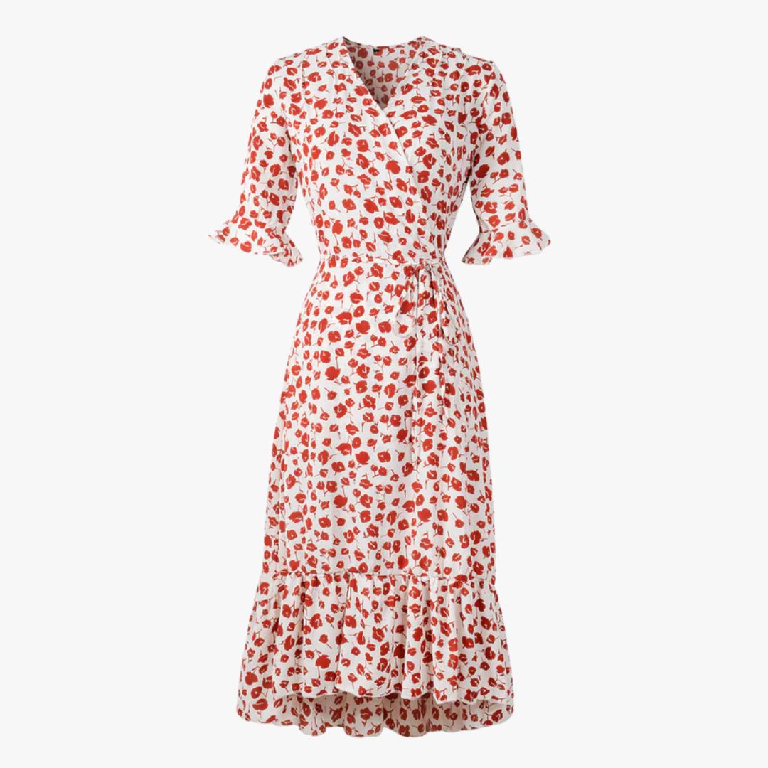 Miles & Luna Floral Print Short Sleeve Lightweight Breathable Fit Midi Dress for Women
