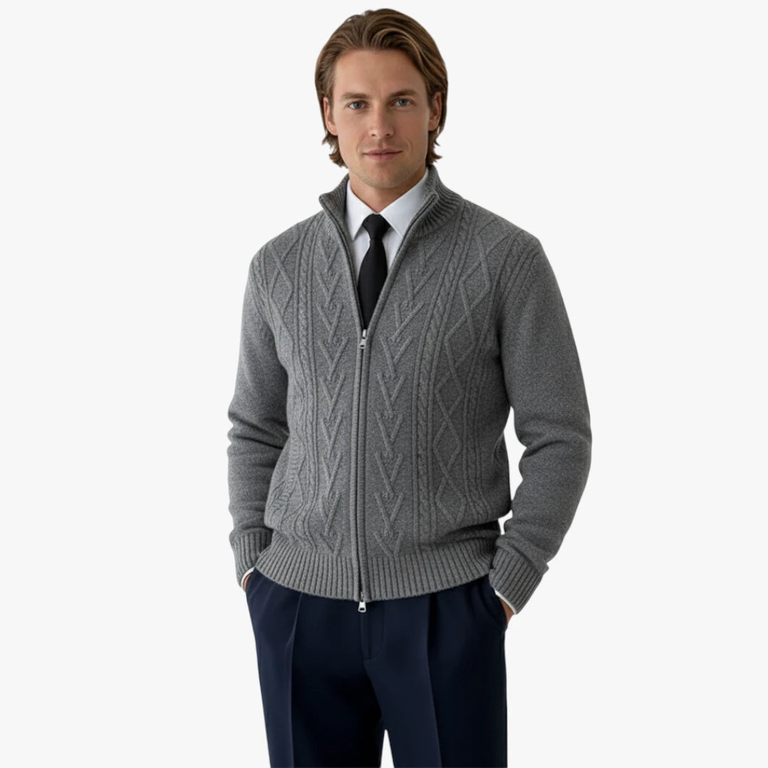 Miles & Luna Full Zip Knit Vest with Textured Pattern and Structured Fit for Men