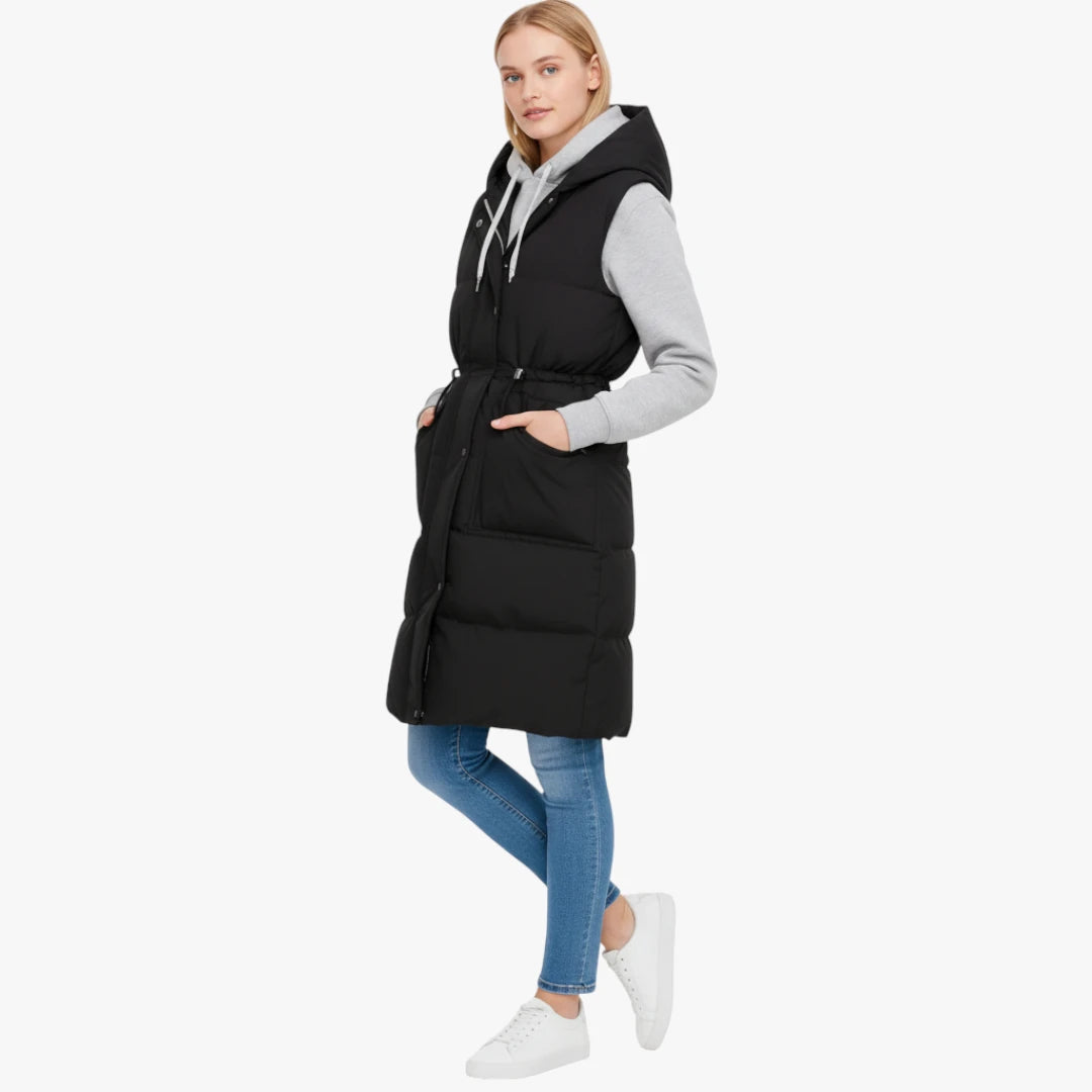 Miles & Luna Gilet - Padded Longline Design With Drawstring Waist For Women