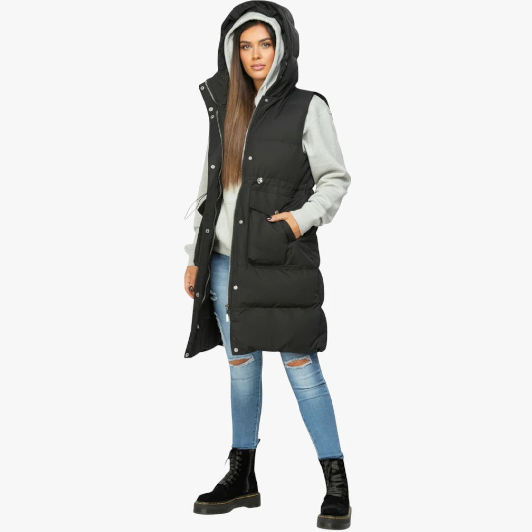Miles & Luna Gilet - Padded Longline Design With Drawstring Waist For Women