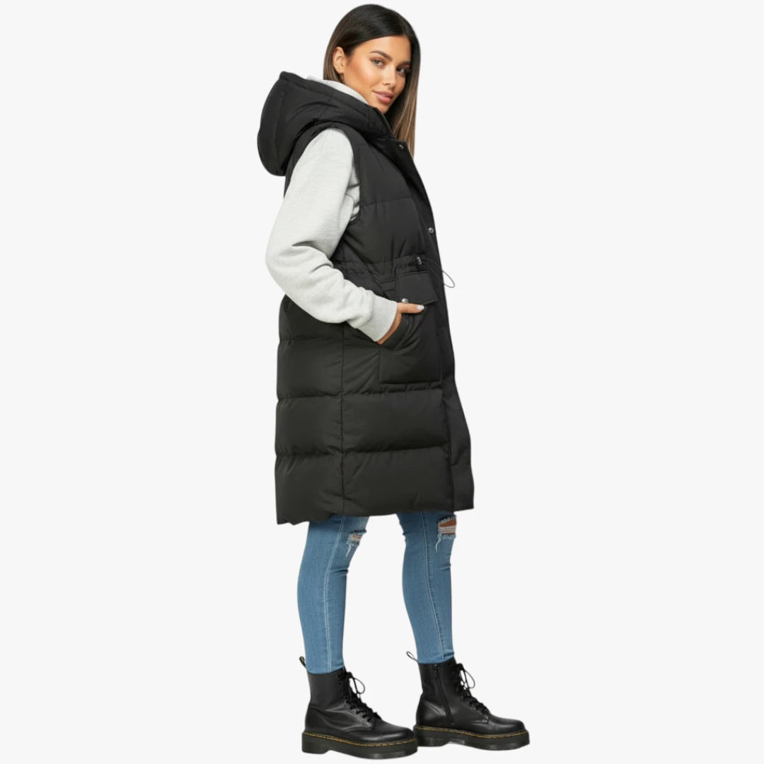 Miles & Luna Gilet - Padded Longline Design With Drawstring Waist For Women