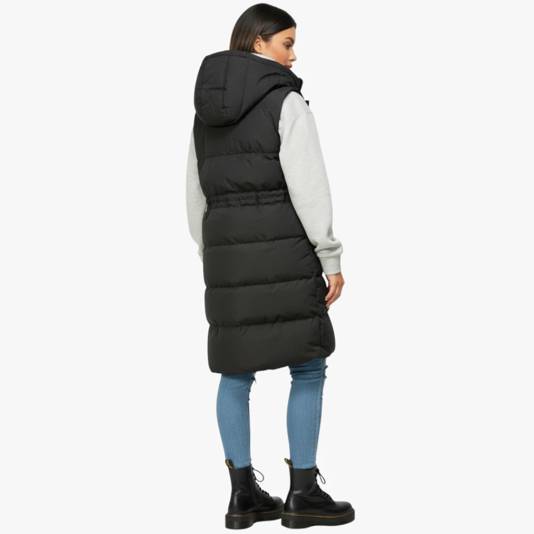 Miles & Luna Gilet - Padded Longline Design With Drawstring Waist For Women