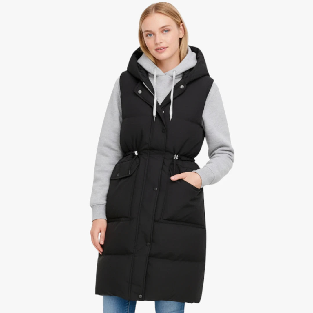 Miles & Luna Gilet - Padded Longline Design With Drawstring Waist For Women