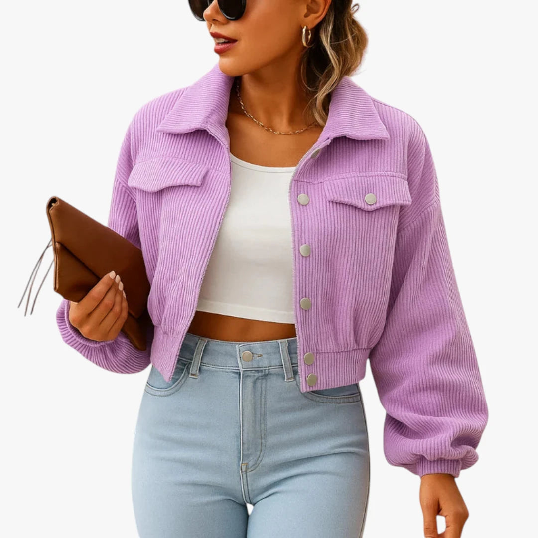 Miles & Luna Gleame Cropped Casual Jacket Trendy Short Coat for Women