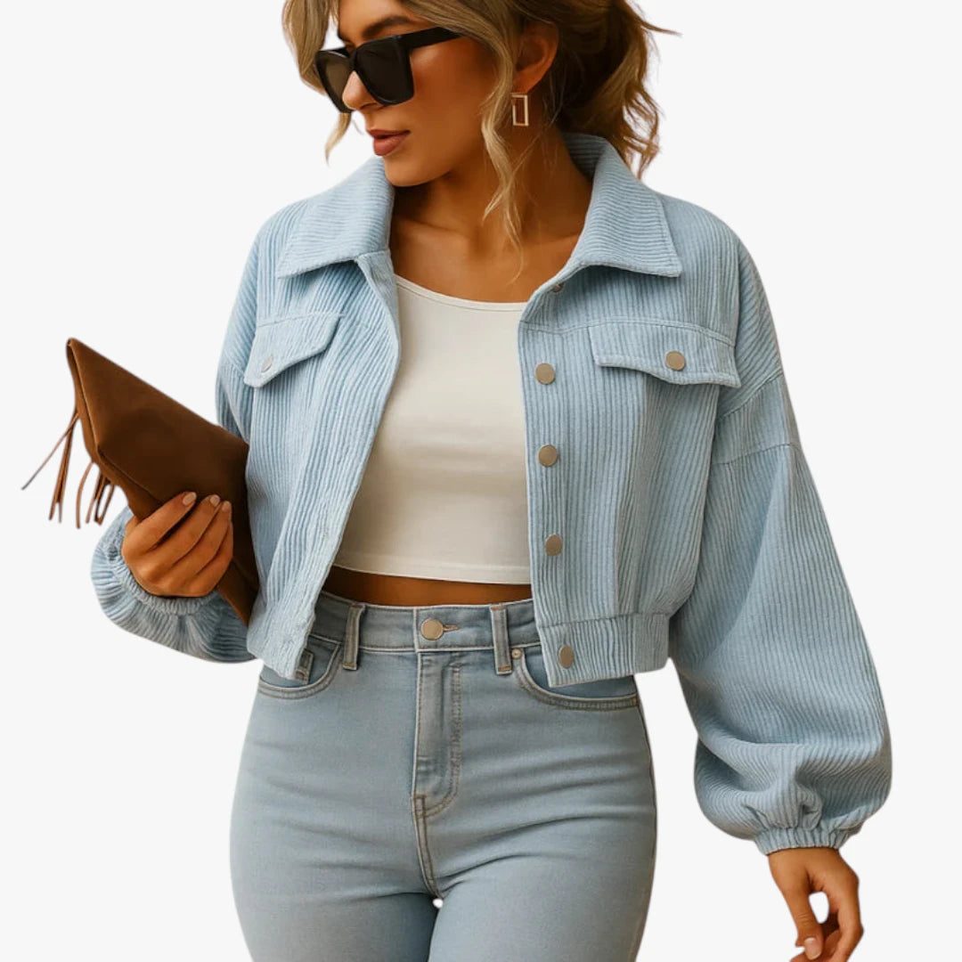Miles & Luna Gleame Cropped Casual Jacket Trendy Short Coat for Women
