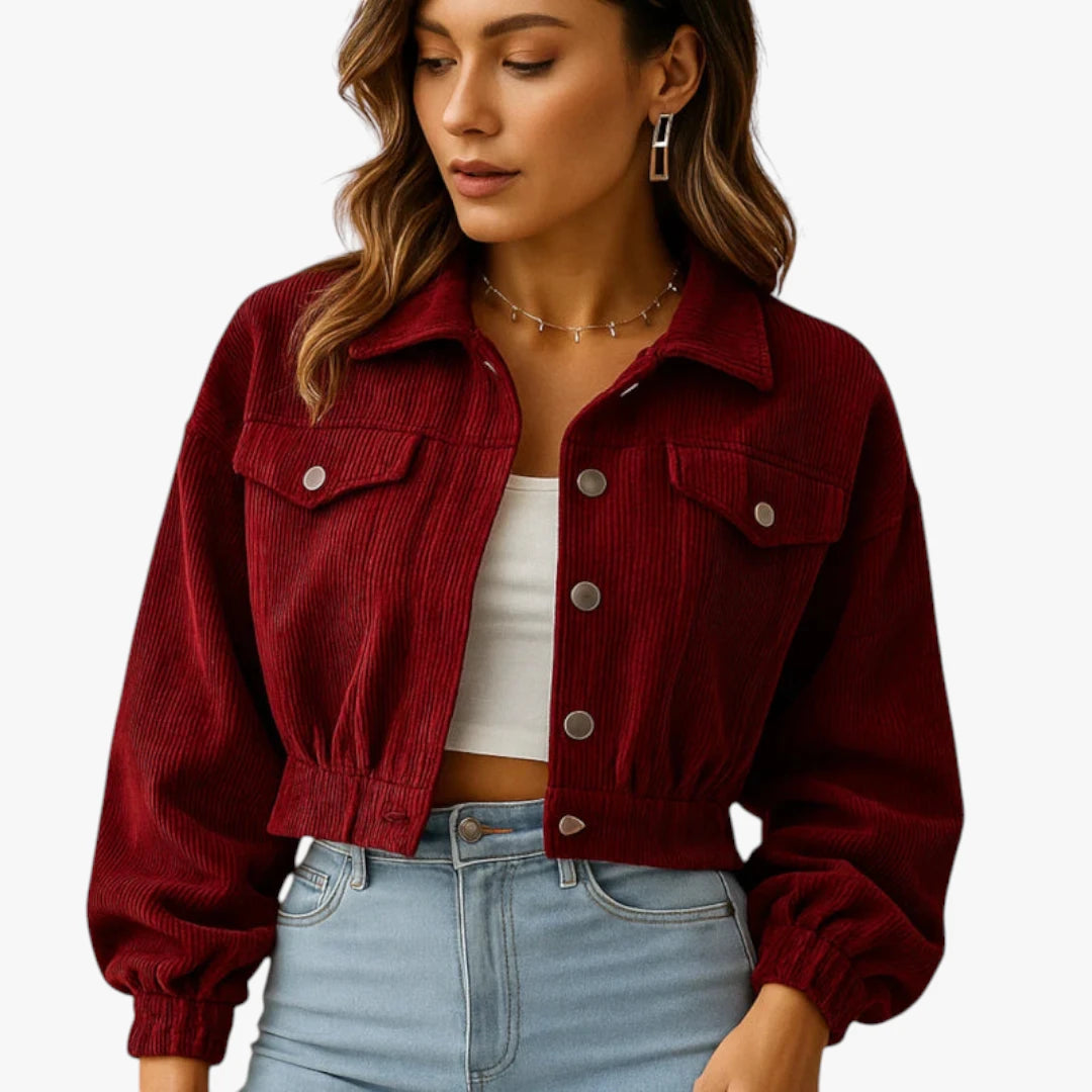 Miles & Luna Gleame Cropped Casual Jacket Trendy Short Coat for Women