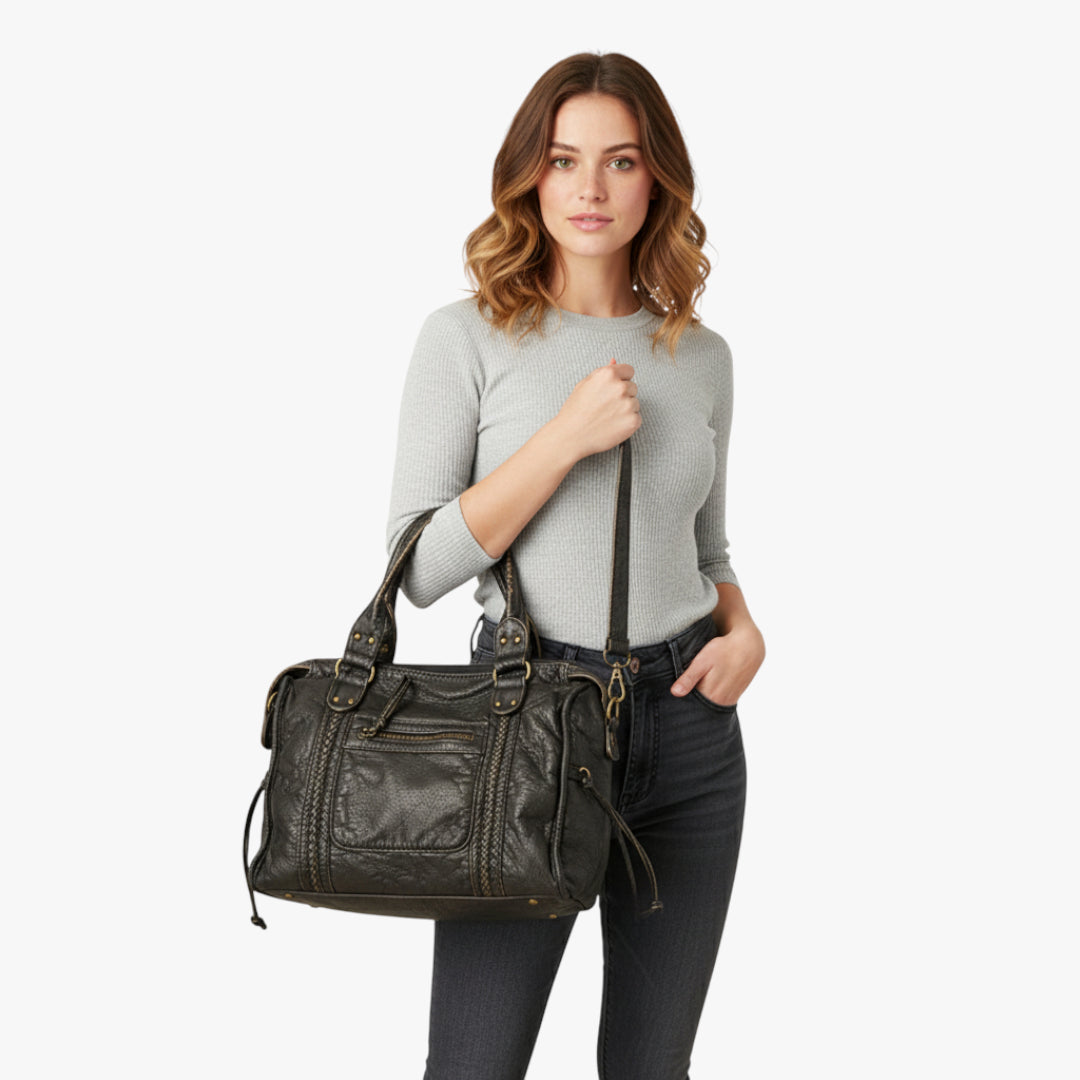 Miles & Luna Handbag - Soft leather tote with zipper pocket for women