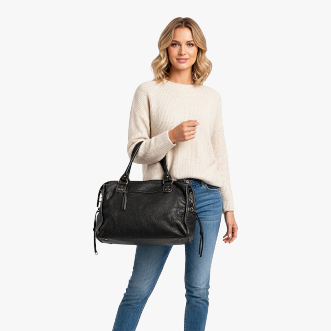 Miles & Luna Handbag - Soft leather tote with zipper pocket for women