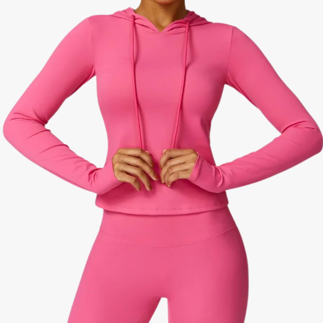 Miles & Luna Hooded Top Moisture Wicking Stretch Fabric Long Sleeve Athletic Fit for Women