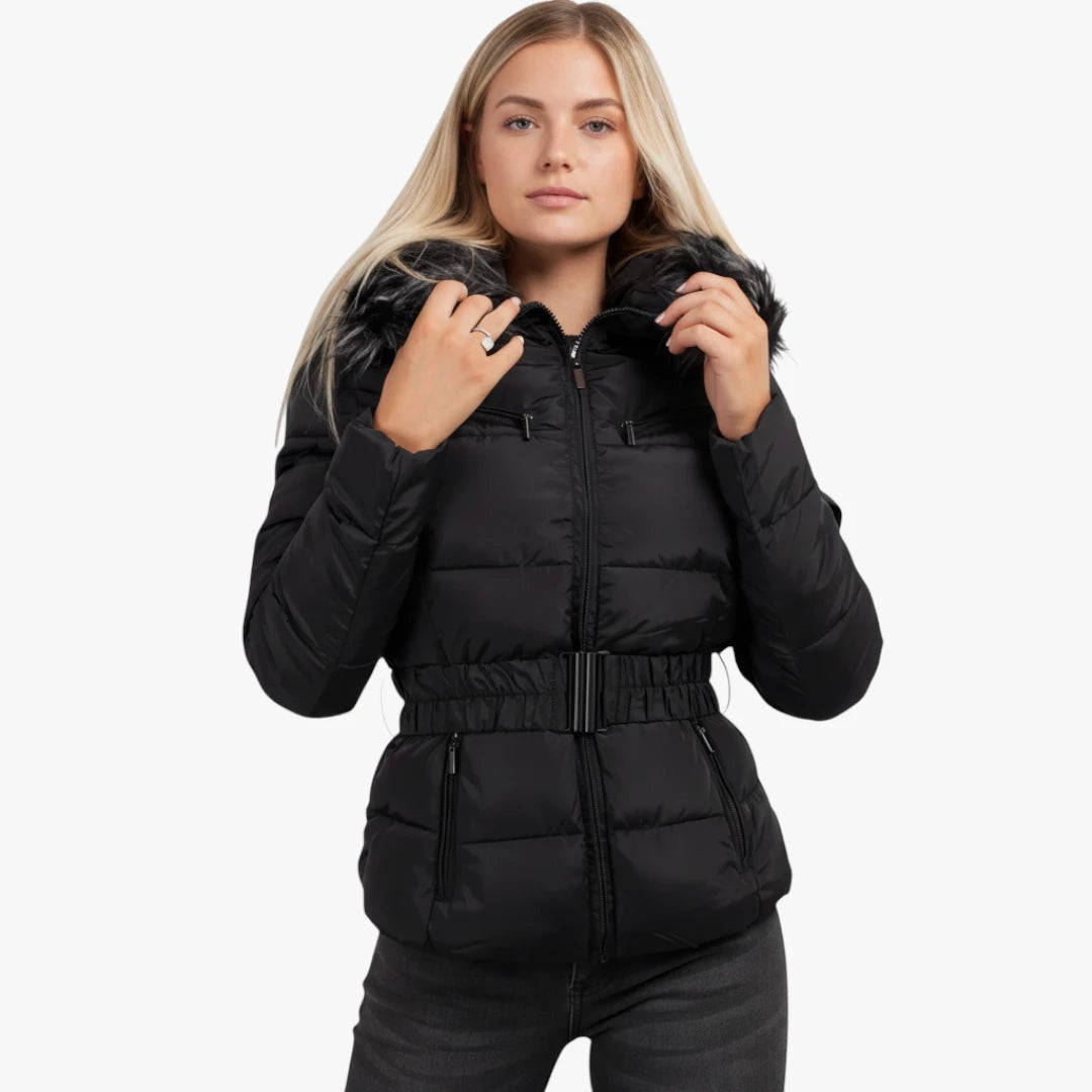 Miles & Luna Jacket - Hooded Design With Faux Fur and Belt for Women
