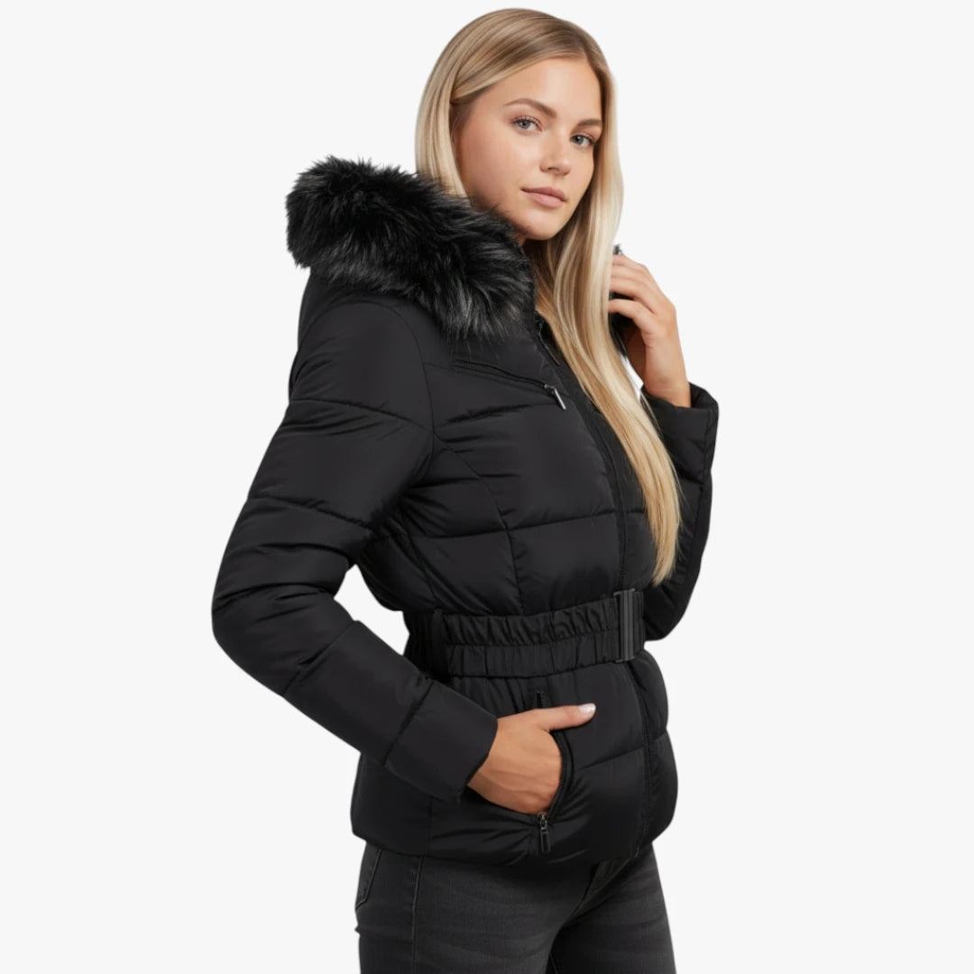 Miles & Luna Jacket - Hooded Design With Faux Fur and Belt for Women