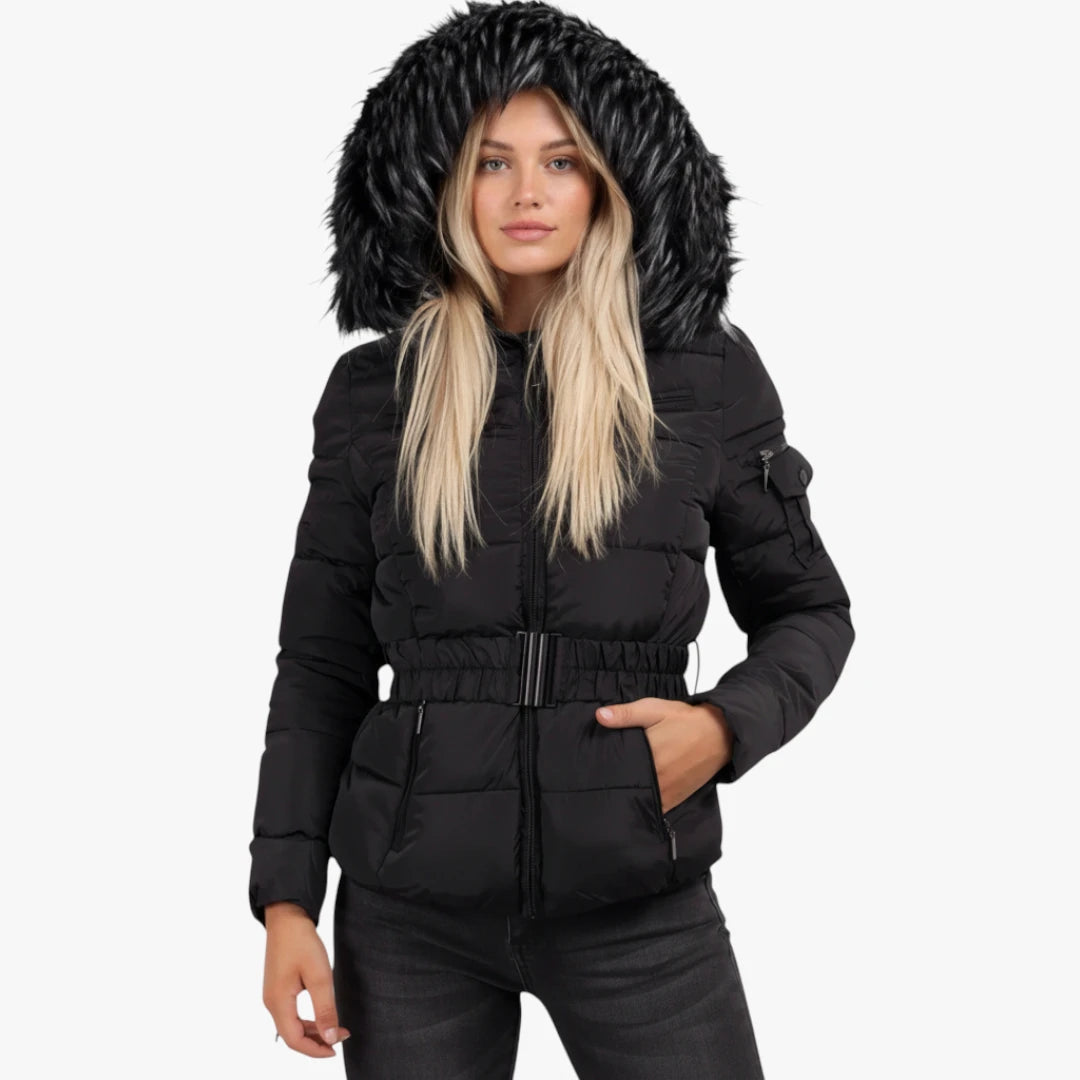 Miles & Luna Jacket - Hooded Design With Faux Fur and Belt for Women