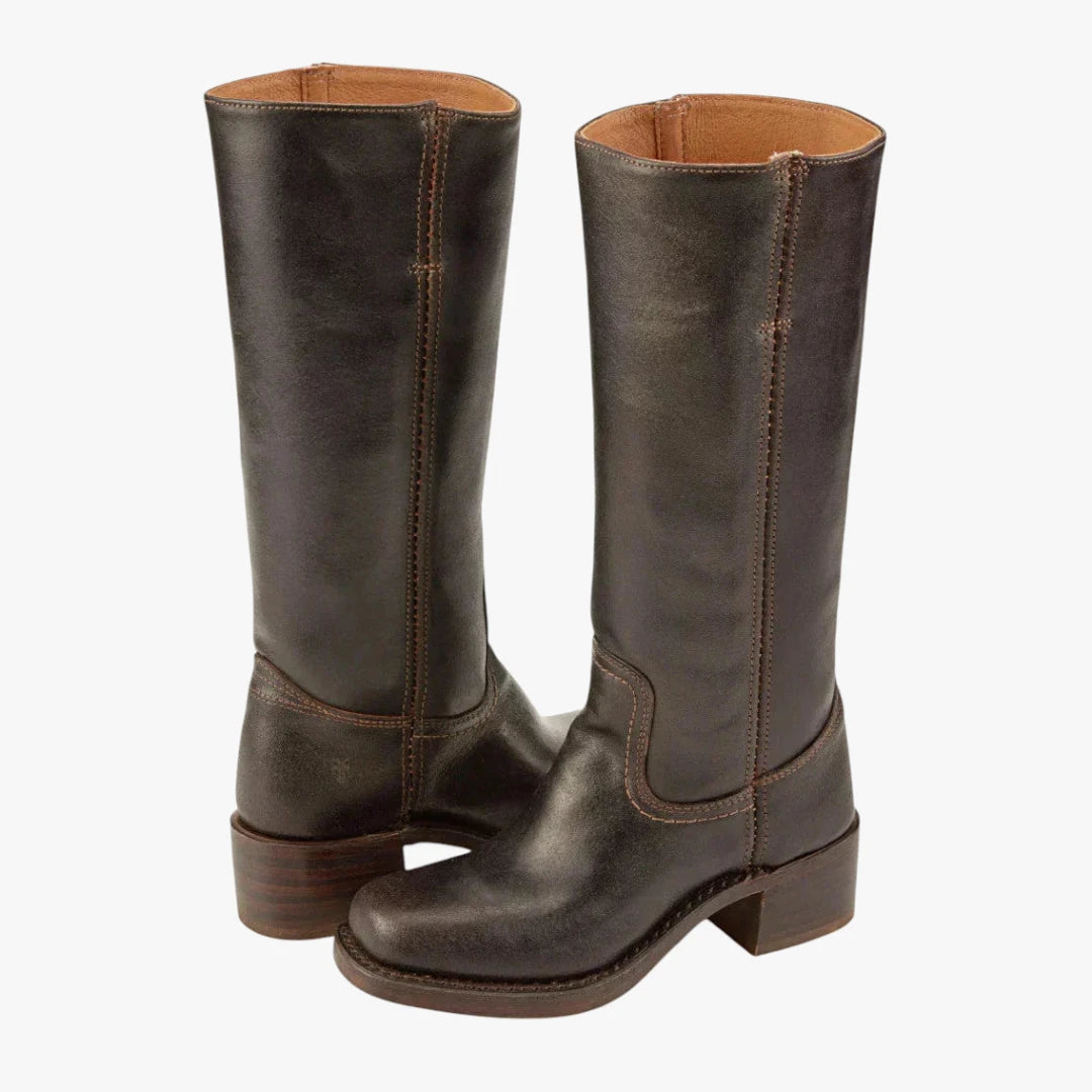 Miles & Luna Knee High Boots with Square Toe and Block Heel Timeless Chic for Women
