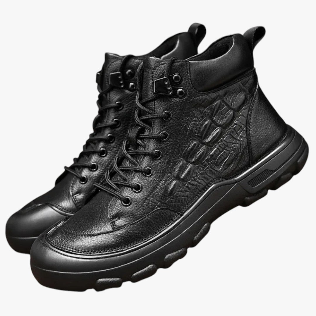 Miles & Luna Lace Up Textured Leather Boots for Men