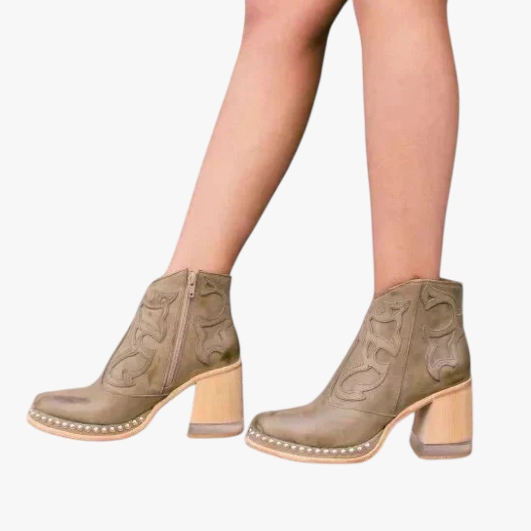 Miles & Luna Leather Cowboy Ankle Boots with Heel for Women