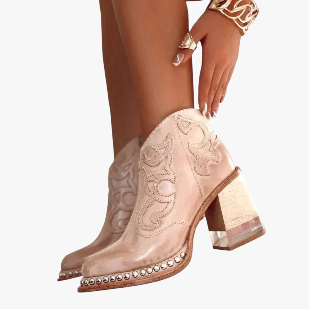 Miles & Luna Leather Cowboy Ankle Boots with Heel for Women