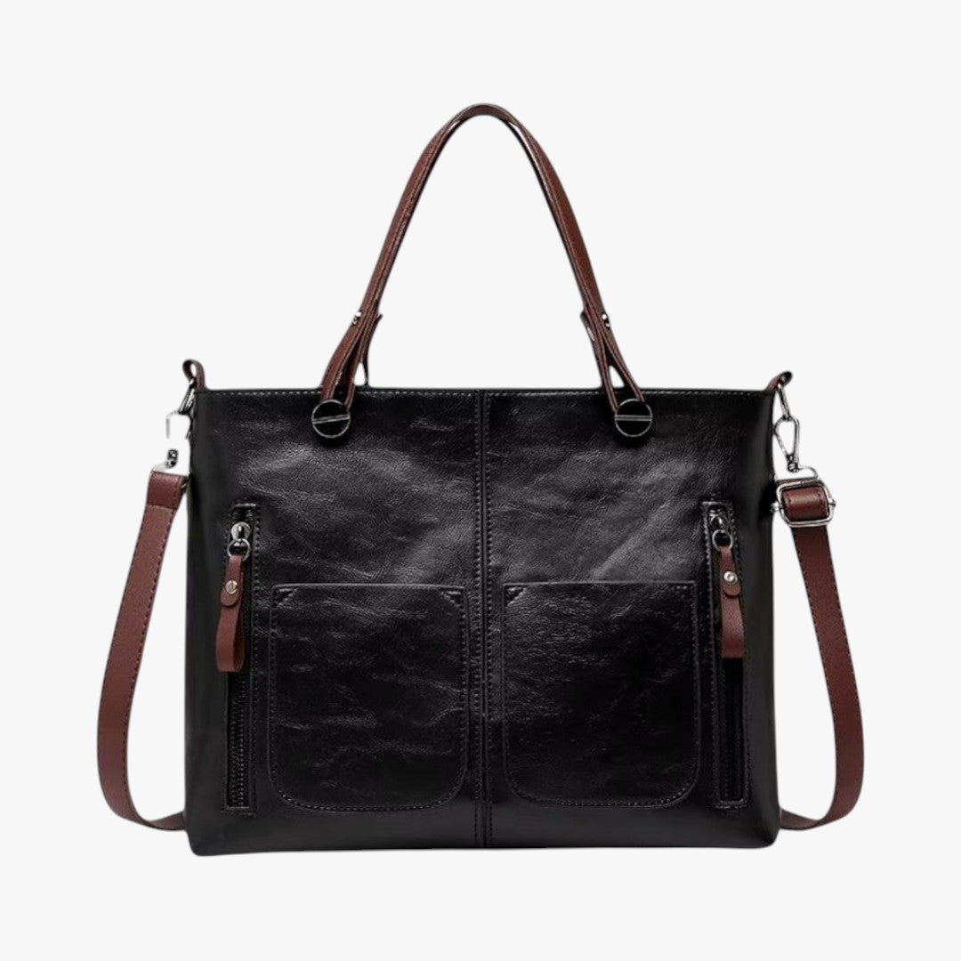 Miles & Luna Leather Handbag Multi-Pocket Shoulder Bag Vintage Style for Women