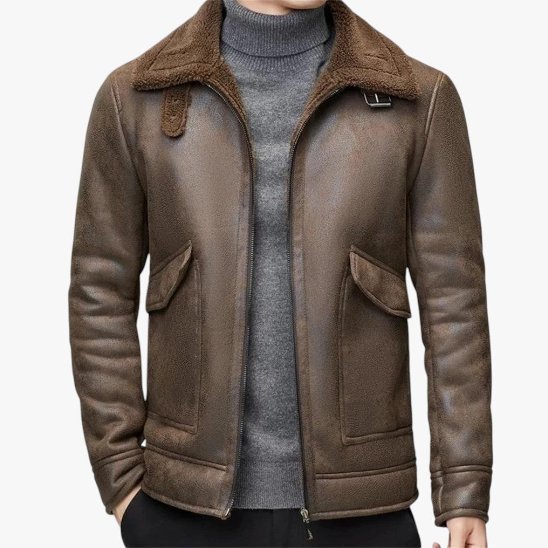 Miles & Luna Leather Jacket with Fleece Fur for Men