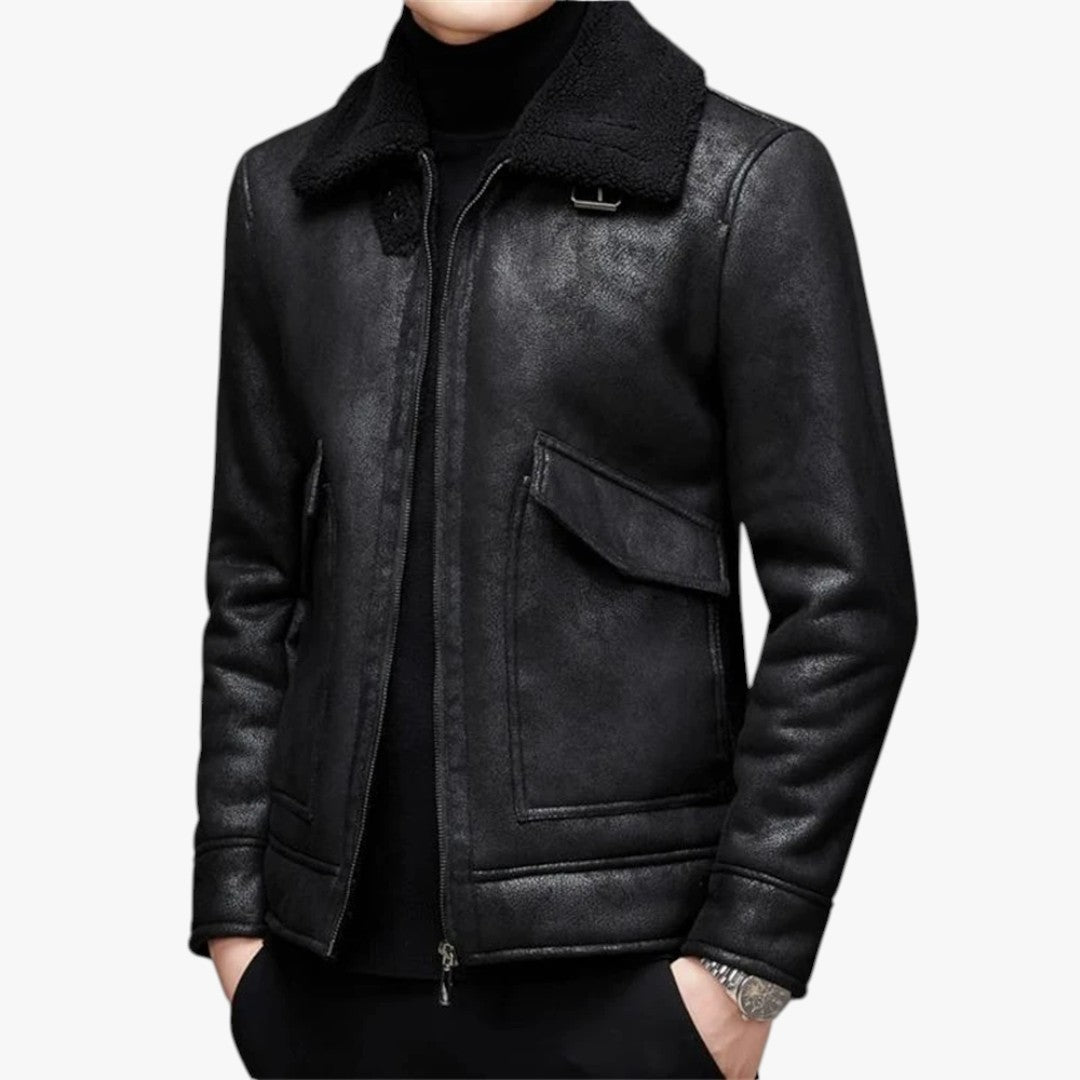 Miles & Luna Leather Jacket with Fleece Fur for Men