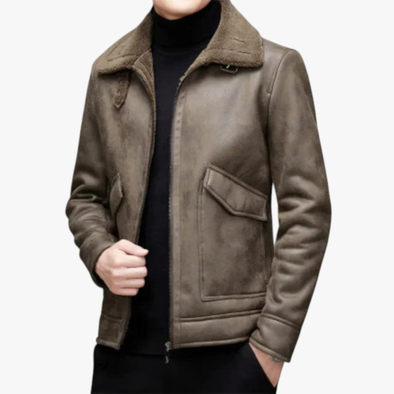Miles & Luna Leather Jacket with Fleece Fur for Men
