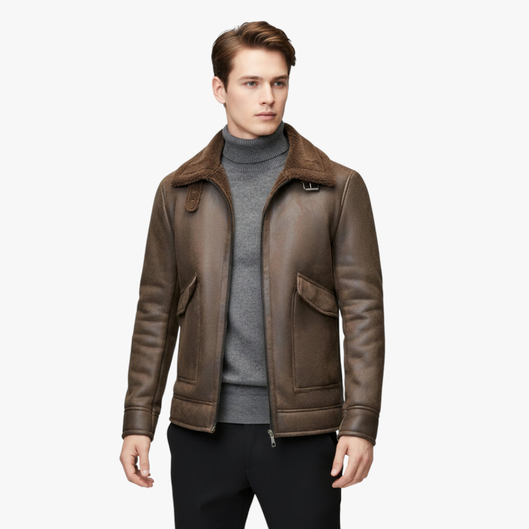 Miles & Luna Leather Jacket with Fleece Fur for Men