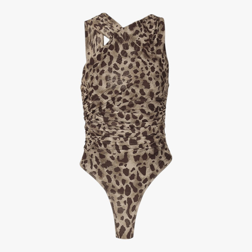 Miles & Luna Leopard Print Bodysuit Elegant Sleeveless Top for Women
