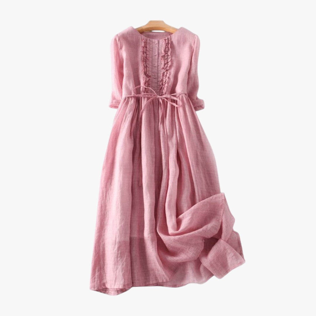 Miles & Luna Linen Midi Dress Lightweight Tie Waist Style for Women