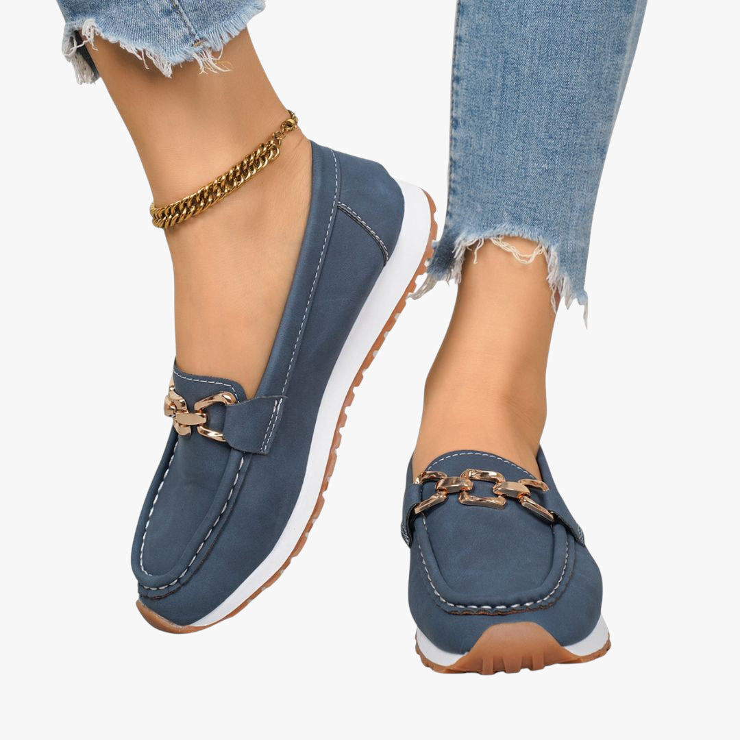 Miles & Luna Loafers - Orthopedic suede loafers with chain detail for women
