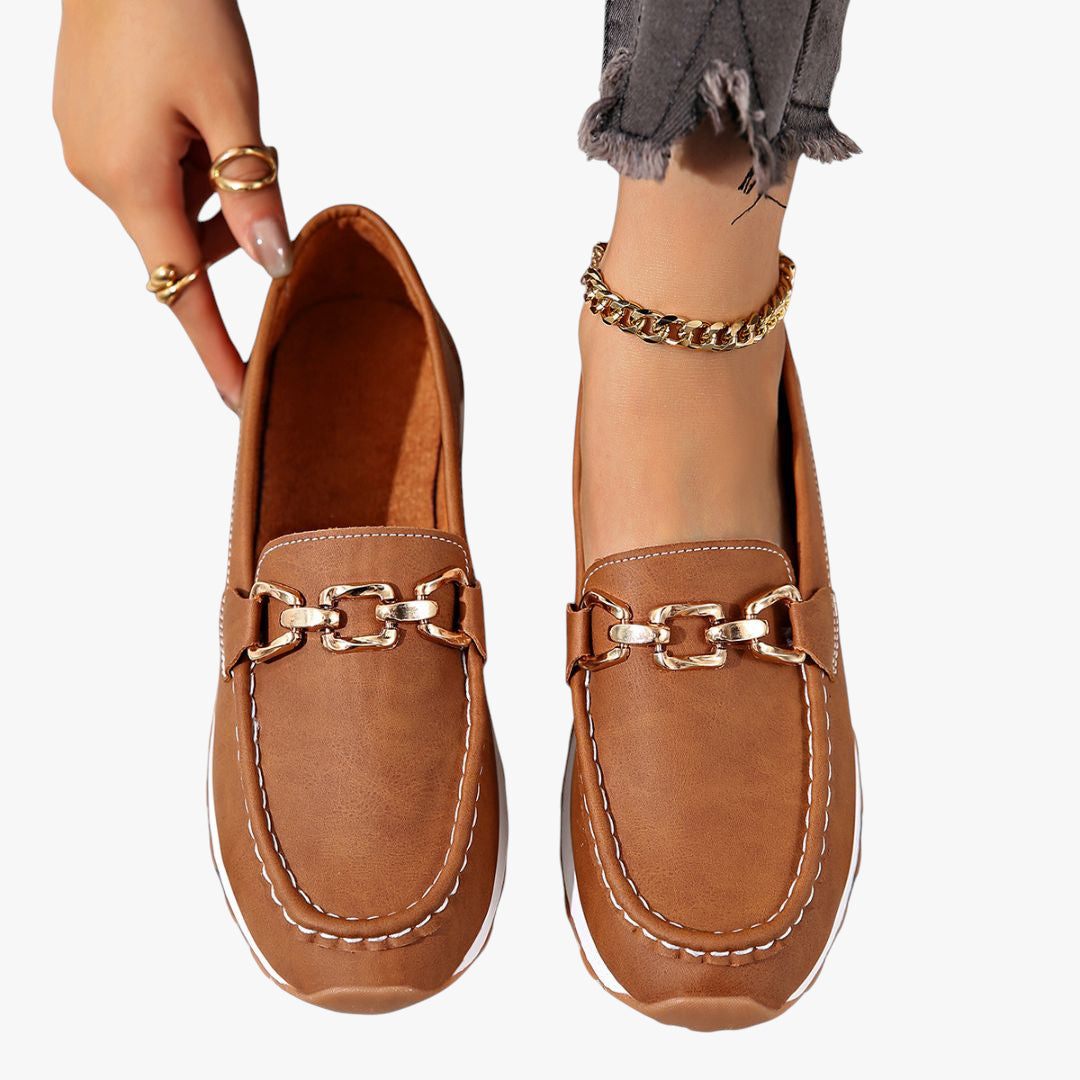 Miles & Luna Loafers - Orthopedic suede loafers with chain detail for women