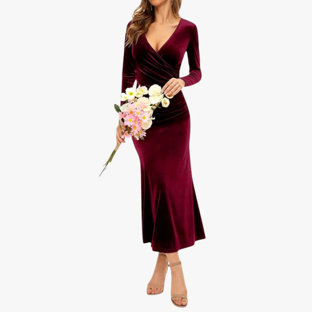 Miles & Luna Long Sleeve Velvet Maxi Dress Elegant Holiday Party Style for Women