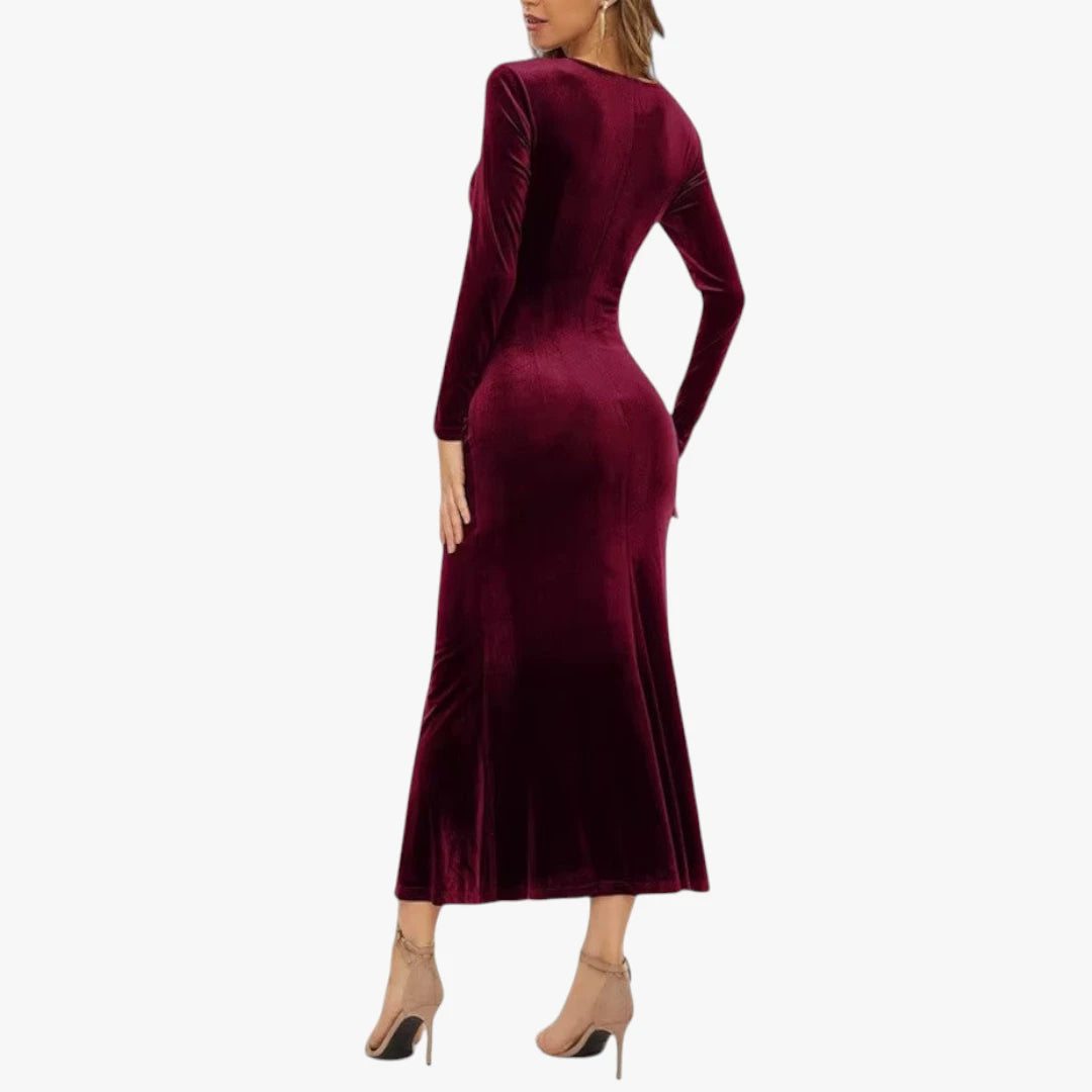 Miles & Luna Long Sleeve Velvet Maxi Dress Elegant Holiday Party Style for Women